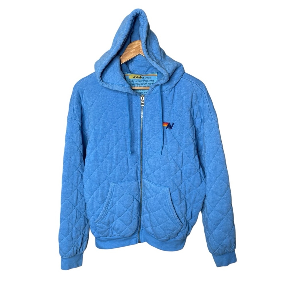 Aviator Nation Quilted Zip Hoodie Relaxed Ocean Blue Unisex Large - Picture 5 of 16